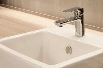 Bathroom interior with sink and faucet, Modern design of bathroom,