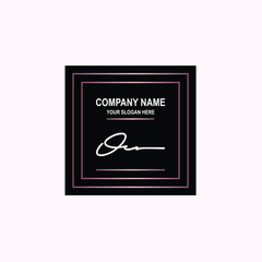 OC Initial signature logo is white, with a dark pink grid gradation line. with a black square background