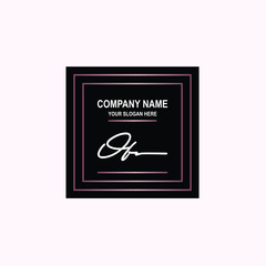 OF Initial signature logo is white, with a dark pink grid gradation line. with a black square background