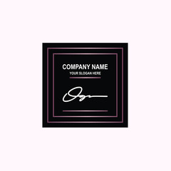 OG Initial signature logo is white, with a dark pink grid gradation line. with a black square background
