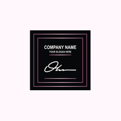 OH Initial signature logo is white, with a dark pink grid gradation line. with a black square background