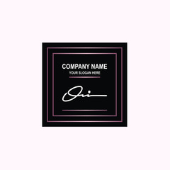 OI Initial signature logo is white, with a dark pink grid gradation line. with a black square background