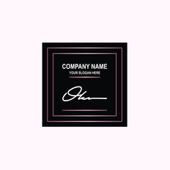 OK Initial signature logo is white, with a dark pink grid gradation line. with a black square background