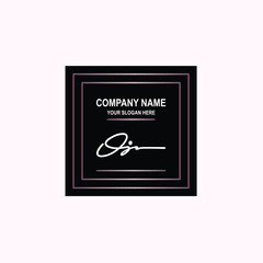 OJ Initial signature logo is white, with a dark pink grid gradation line. with a black square background