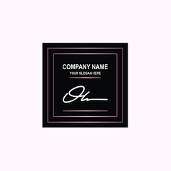 OL Initial signature logo is white, with a dark pink grid gradation line. with a black square background
