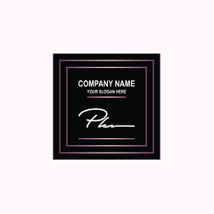 PK Initial signature logo is white, with a dark pink grid gradation line. with a black square background