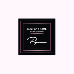 PQ Initial signature logo is white, with a dark pink grid gradation line. with a black square background