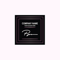 PP Initial signature logo is white, with a dark pink grid gradation line. with a black square background