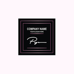 PY Initial signature logo is white, with a dark pink grid gradation line. with a black square background
