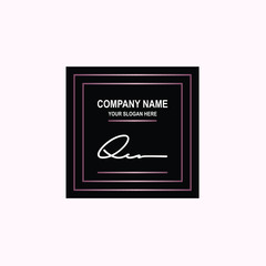 QC Initial signature logo is white, with a dark pink grid gradation line. with a black square background