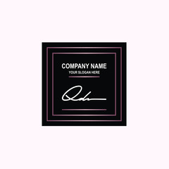 QD Initial signature logo is white, with a dark pink grid gradation line. with a black square background