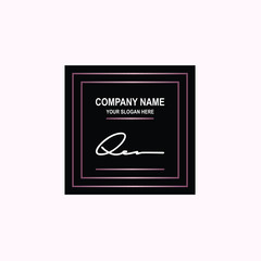 QE Initial signature logo is white, with a dark pink grid gradation line. with a black square background