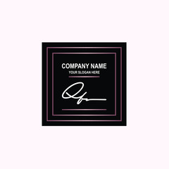 QF Initial signature logo is white, with a dark pink grid gradation line. with a black square background