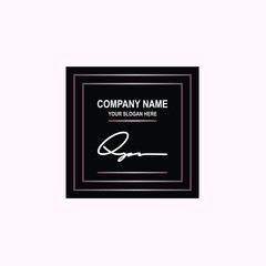 QP Initial signature logo is white, with a dark pink grid gradation line. with a black square background