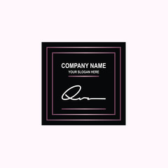 QV Initial signature logo is white, with a dark pink grid gradation line. with a black square background