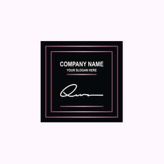 QW Initial signature logo is white, with a dark pink grid gradation line. with a black square background