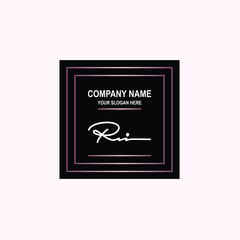 RI Initial signature logo is white, with a dark pink grid gradation line. with a black square background