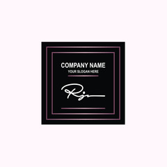 RJ Initial signature logo is white, with a dark pink grid gradation line. with a black square background