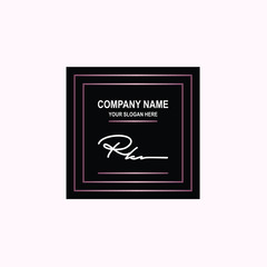 RK Initial signature logo is white, with a dark pink grid gradation line. with a black square background