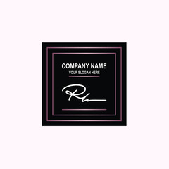 RL Initial signature logo is white, with a dark pink grid gradation line. with a black square background