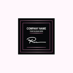 RN Initial signature logo is white, with a dark pink grid gradation line. with a black square background