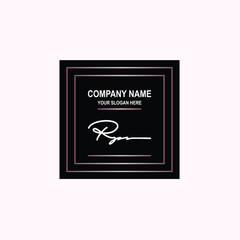 RP Initial signature logo is white, with a dark pink grid gradation line. with a black square background