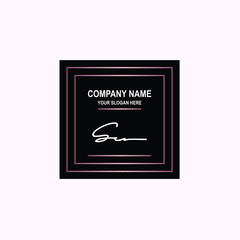 SC Initial signature logo is white, with a dark pink grid gradation line. with a black square background