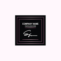 SF Initial signature logo is white, with a dark pink grid gradation line. with a black square background