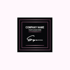 SQ Initial signature logo is white, with a dark pink grid gradation line. with a black square background