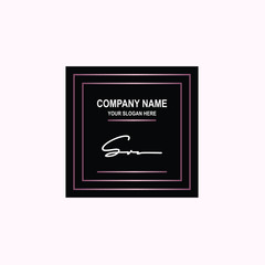 SR Initial signature logo is white, with a dark pink grid gradation line. with a black square background
