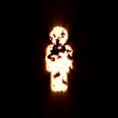 Symbol male burned on a black background. Bright shine