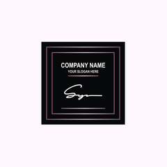 SY Initial signature logo is white, with a dark pink grid gradation line. with a black square background