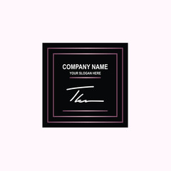 TK Initial signature logo is white, with a dark pink grid gradation line. with a black square background