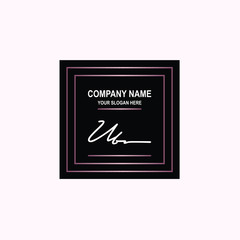 UB Initial signature logo is white, with a dark pink grid gradation line. with a black square background