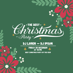 Handwritten modern christmas party, with vintage red flower frame design. Vector