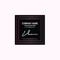 VE Initial signature logo is white, with a dark pink grid gradation line. with a black square background