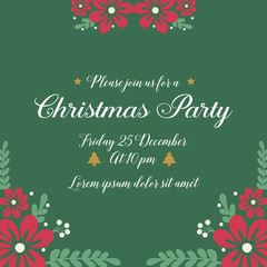 Lettering christmas party, with abstract red floral frame decoration. Vector