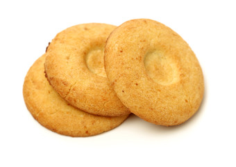 Biscuits with whole-wheat flour. Crunchy, grains on white background