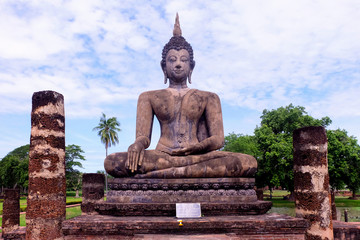 Buddha Statue at Wat Mahathat Sukhothai Historical Park, UNESCO World Heritage site.