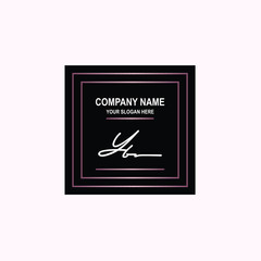 YB Initial signature logo is white, with a dark pink grid gradation line. with a black square background