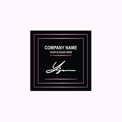 YJ Initial signature logo is white, with a dark pink grid gradation line. with a black square background