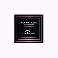 ZE Initial signature logo is white, with a dark pink grid gradation line. with a black square background