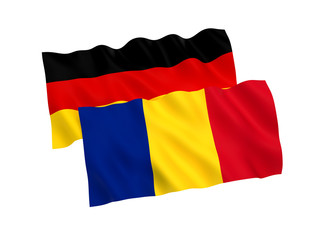Flags of Germany and Romania on a white background