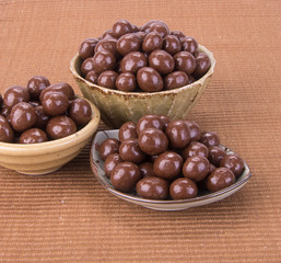 Chocolate ball or chocolate balls in plate on background new.