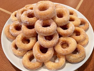 Doughnut topped with sugar icing delicious sweet light meal