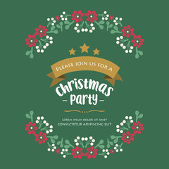 Beautiful card christmas party, with simple leaf flower frame decor. Vector