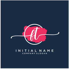 FT Initial handwriting logo design with brush circle. Logo for fashion,photography, wedding, beauty, business