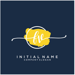 FV Initial handwriting logo design with brush circle. Logo for fashion,photography, wedding, beauty, business