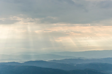 Layers of mountains, up to the horizon, in the Colombian Andes