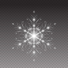 Crystal snowflake light effect isolated on transparent background. Vector Christmas element template.